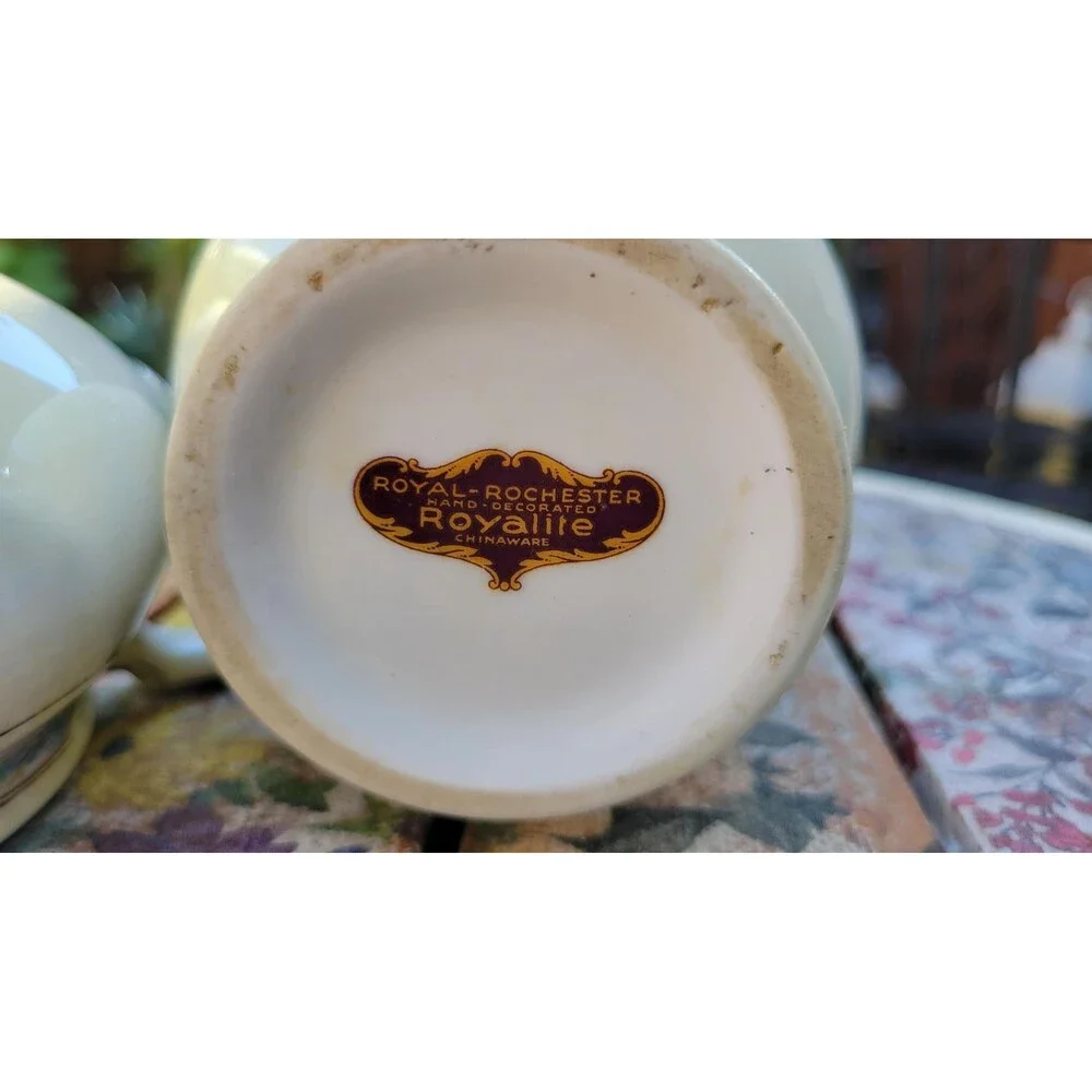 Art Deco Royal Rochester Bird of Paradise Creamer and Sugar Set, Platinum Trim